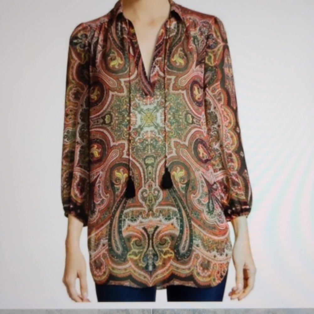 Alice + Olivia Sz S Paisley scarf print tunic top